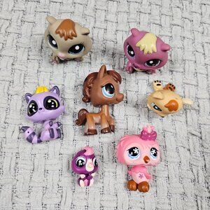 Littlest Pet Shop LPS 7 pc Lot Beavers 1410 1192 Racoon 3951 Owl 496 Horse 337